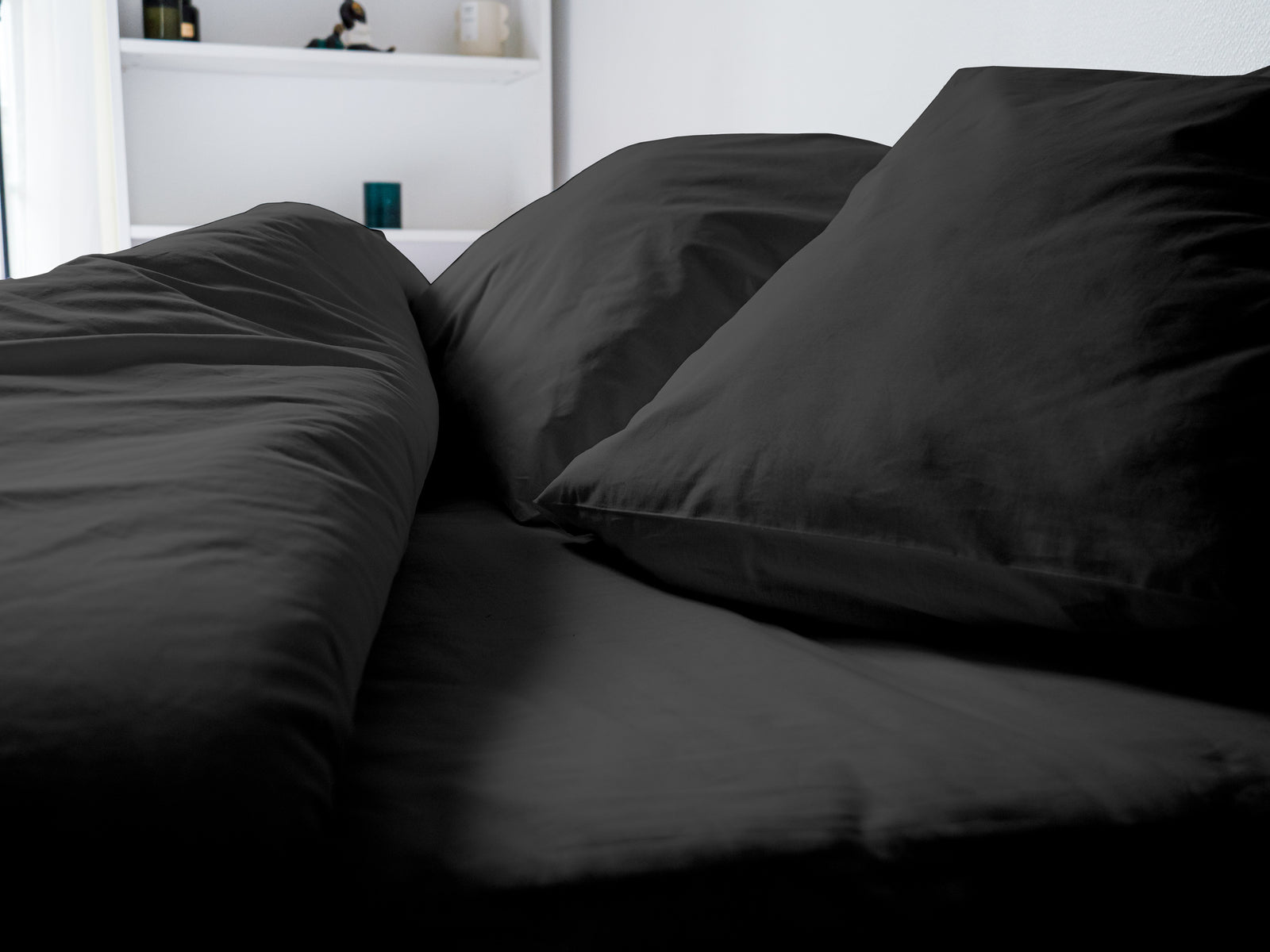 Dejorine - Parure en Percale de Coton - Teinte Coeur d'ébène - Couleur Gris Anthracite