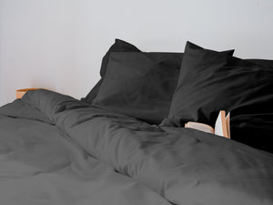 Dejorine - Parure en Percale de Coton - Teinte Coeur d'ébène - Couleur Gris Anthracite