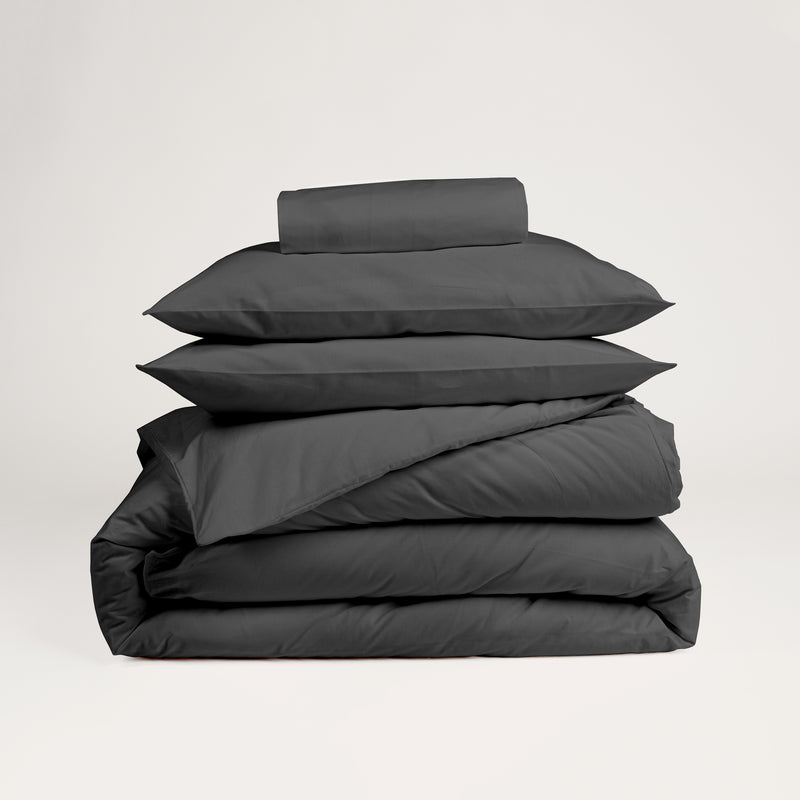 Dejorine - Parure en Percale de Coton - Teinte Coeur d'ébène - Couleur Gris Anthracite