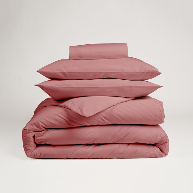 Dejorine - Parure en Percale de Coton - Teinte Grenat d'antan - Couleur Rose Rouge Foncé
