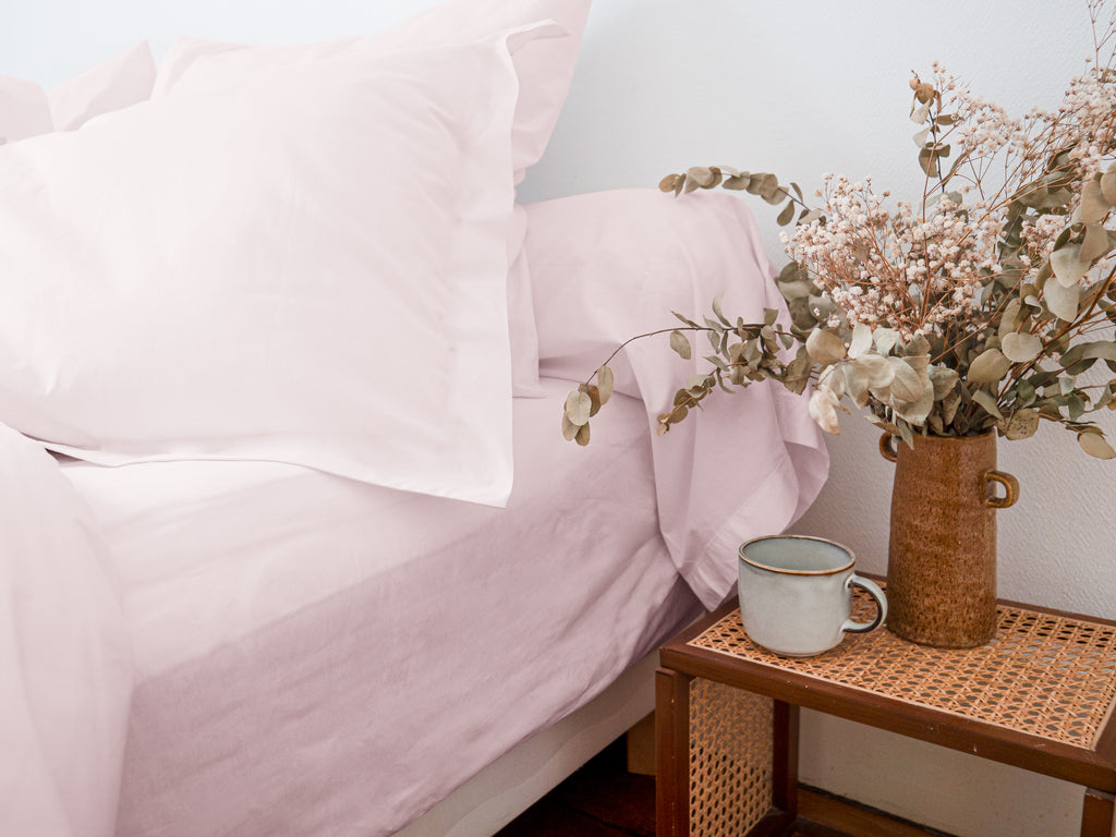 Dejorine - Parure en Percale de Coton - Teinte Poudre d'orchidée - Couleur Rose Clair