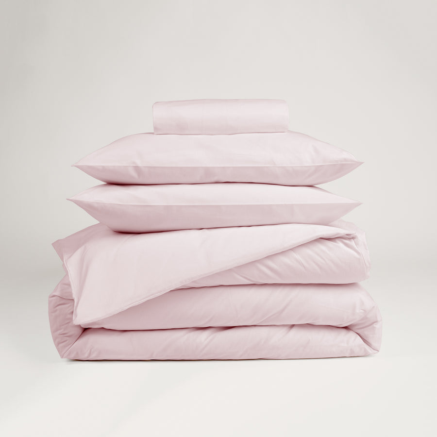 Dejorine - Parure en Percale de Coton - Teinte Poudre d'orchidée - Couleur Rose Clair