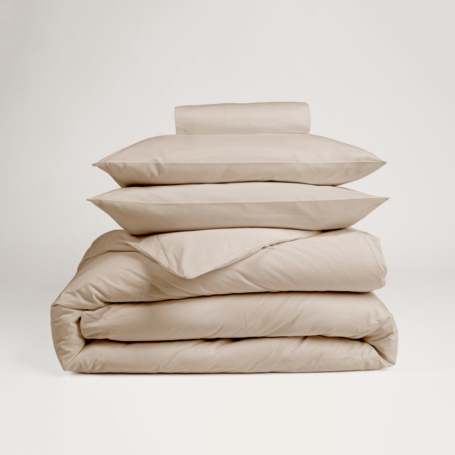 Dejorine - Parure en Percale de Coton - Teinte Précieux rivage - Couleur Marron Beige Clair