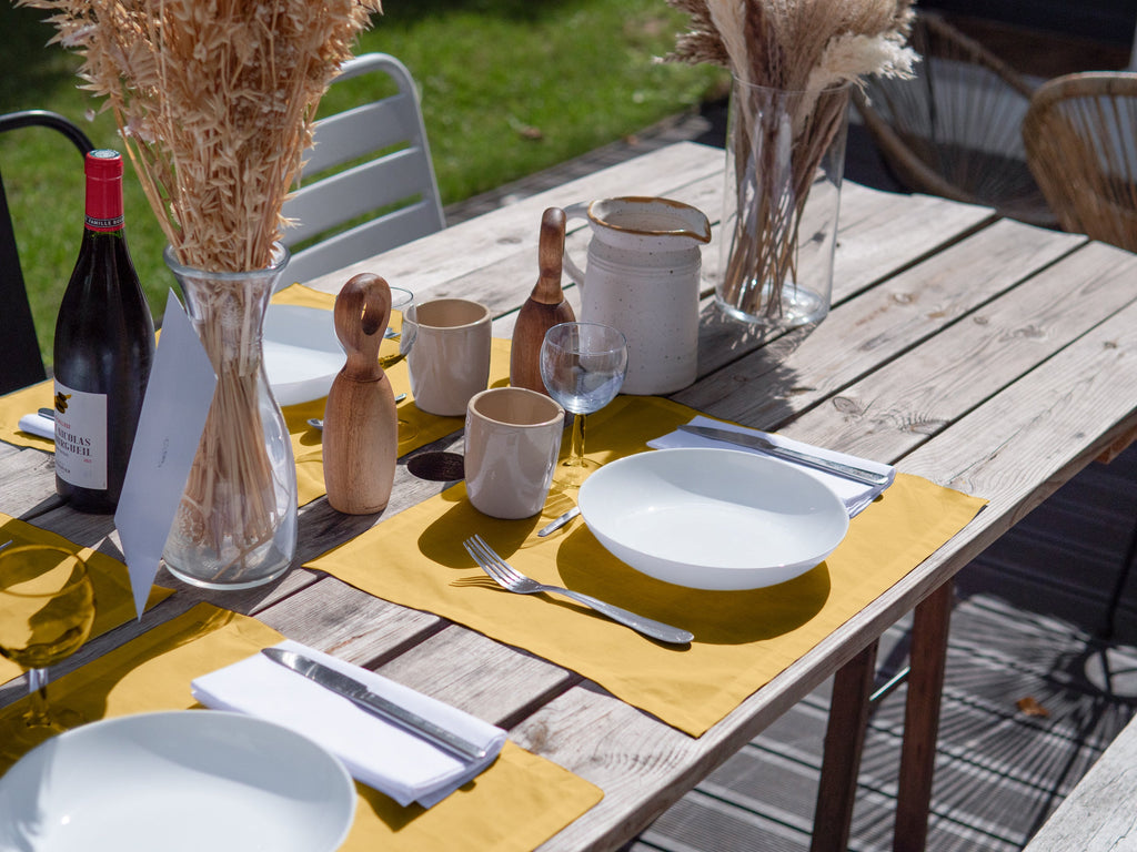 Dejorine - Set de table en Coton - Teinte Ambre doré - Couleur Jaune