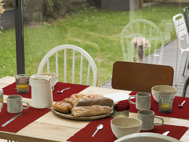 Dejorine - Set de table en Coton - Teinte Terre rouge - Couleur Rouge
