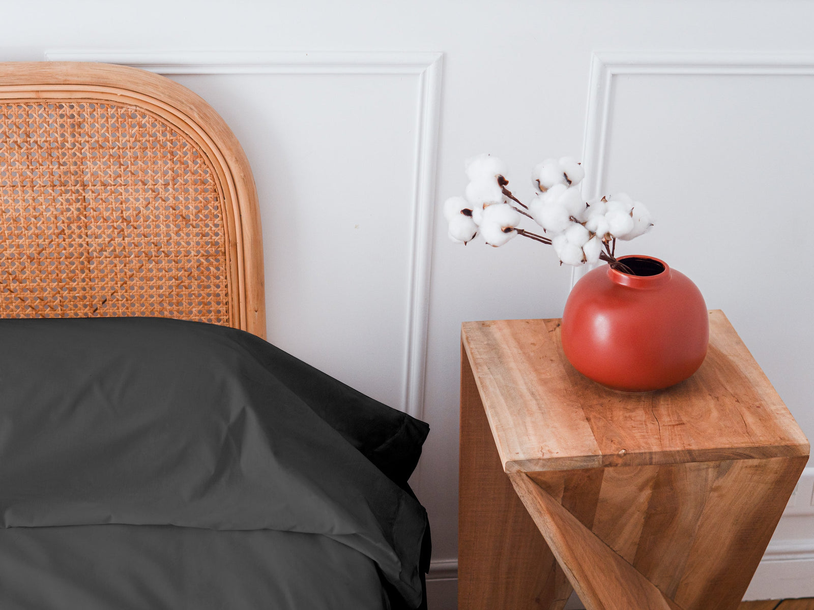 Dejorine - Taie de traversin en Percale de Coton - Teinte Coeur d'ébène - Couleur Gris Anthracite