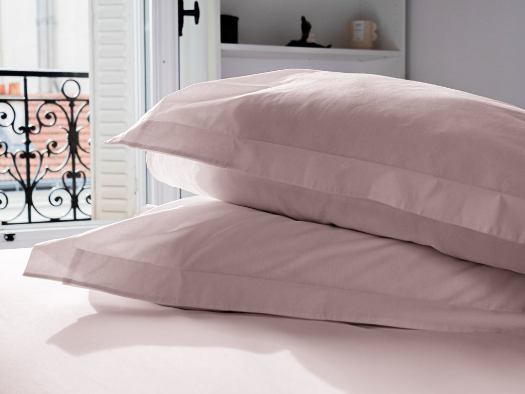 Dejorine - Taie d'oreiller en Percale de Coton - Teinte Poudre d'orchidée - Couleur Rose Clair