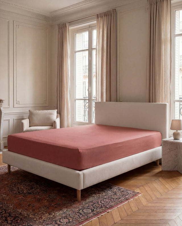 Drap housse en Percale de coton - Vieux rose