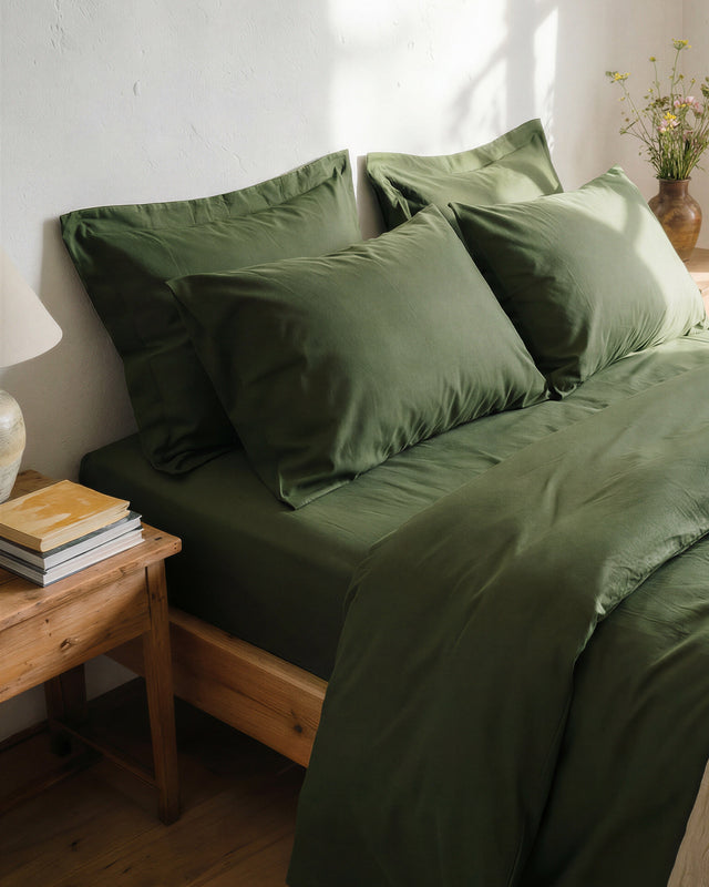 Drap housse en Percale de coton - Vert sapin