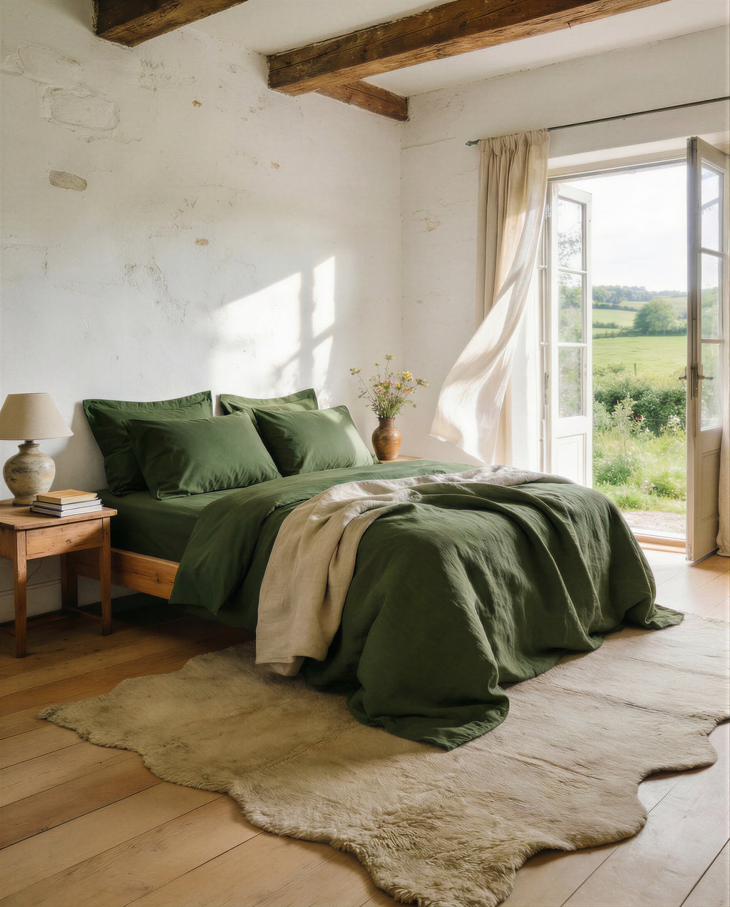 Taies d'oreiller X2 en Percale de coton - Vert sapin