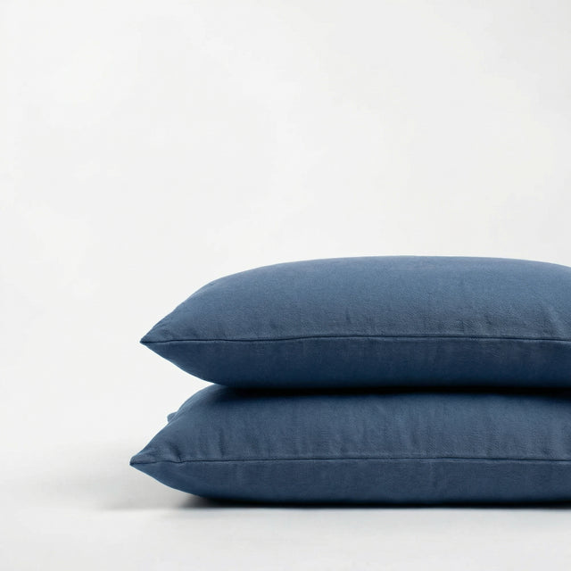 Taies d'oreiller X2 en Flanelle de coton - Bleu nuit