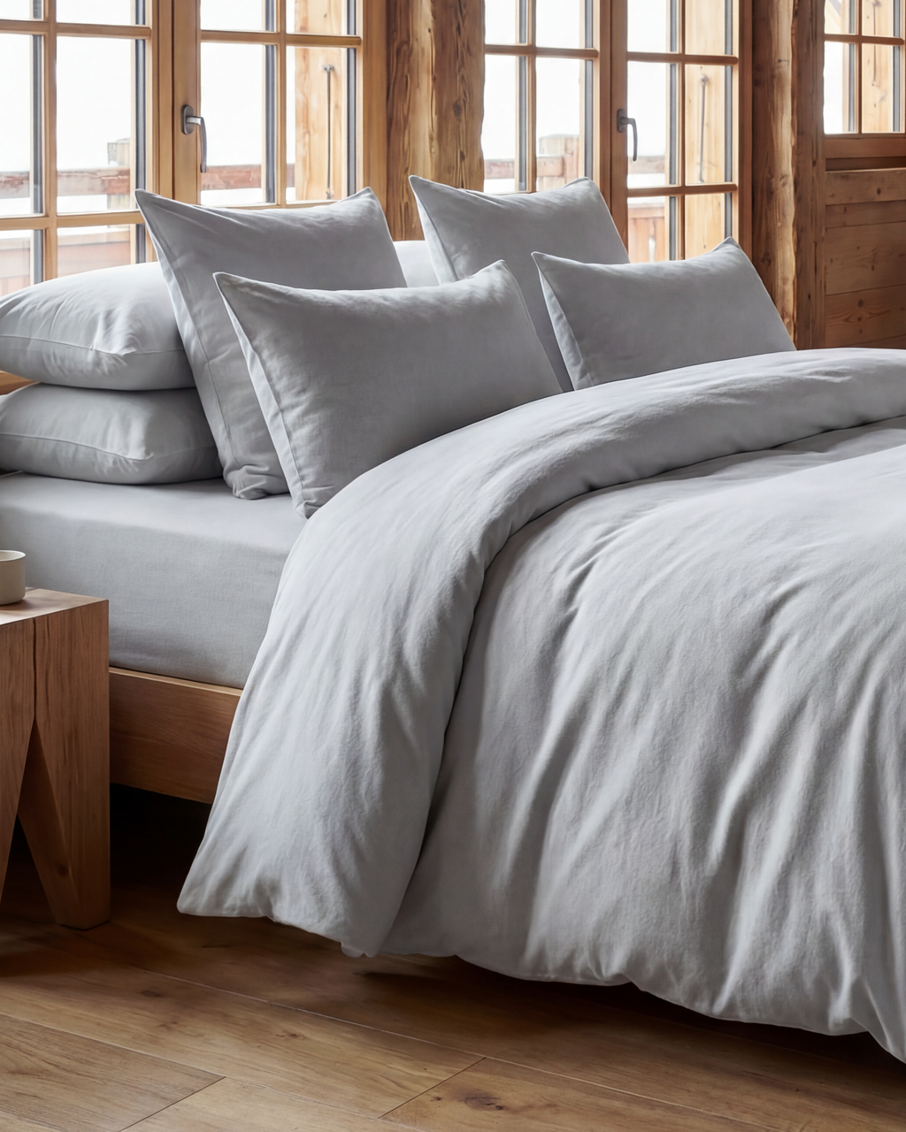 Taies d'oreiller X2 en Flanelle de coton - Gris argent