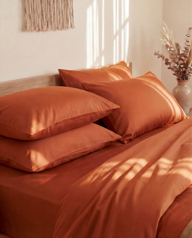 Taies d'oreiller X2 en Percale de coton - Ocre