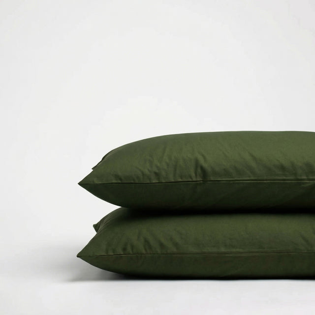 Taies d'oreiller X2 en Percale de coton - Vert sapin