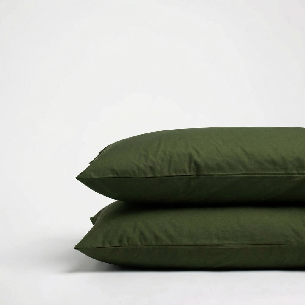 Taies d'oreiller X2 en Percale de coton - Vert sapin