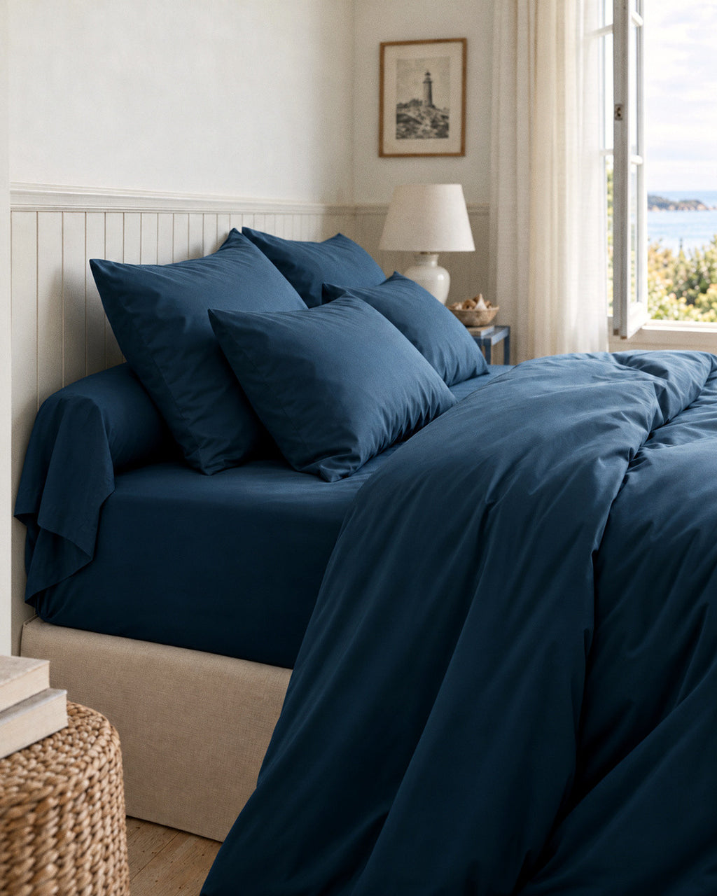 Taie de traversin en Percale de coton - Bleu marine